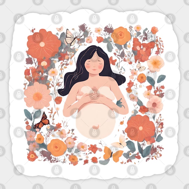 Pregnant Woman surrounded by flowers mothers day gift Sticker by Trend Spotter Design